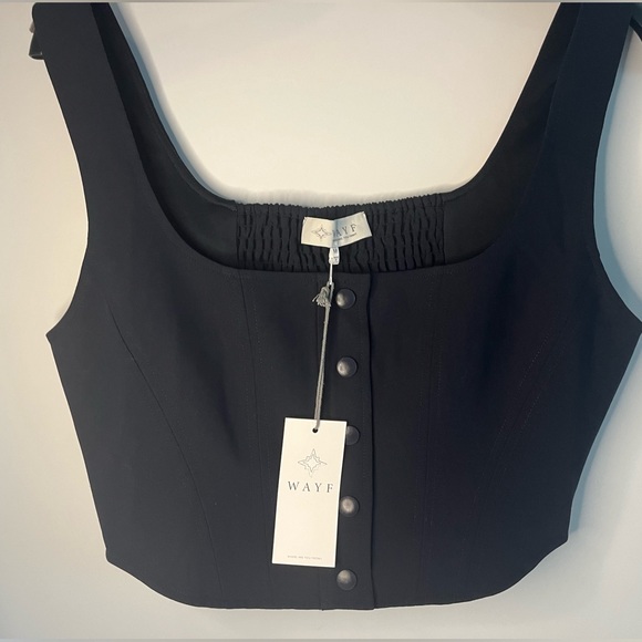 WAYF Cora Tailored Sleeveless Snap-Front Crop Top sz M - Midnight Navy - Picture 5 of 16
